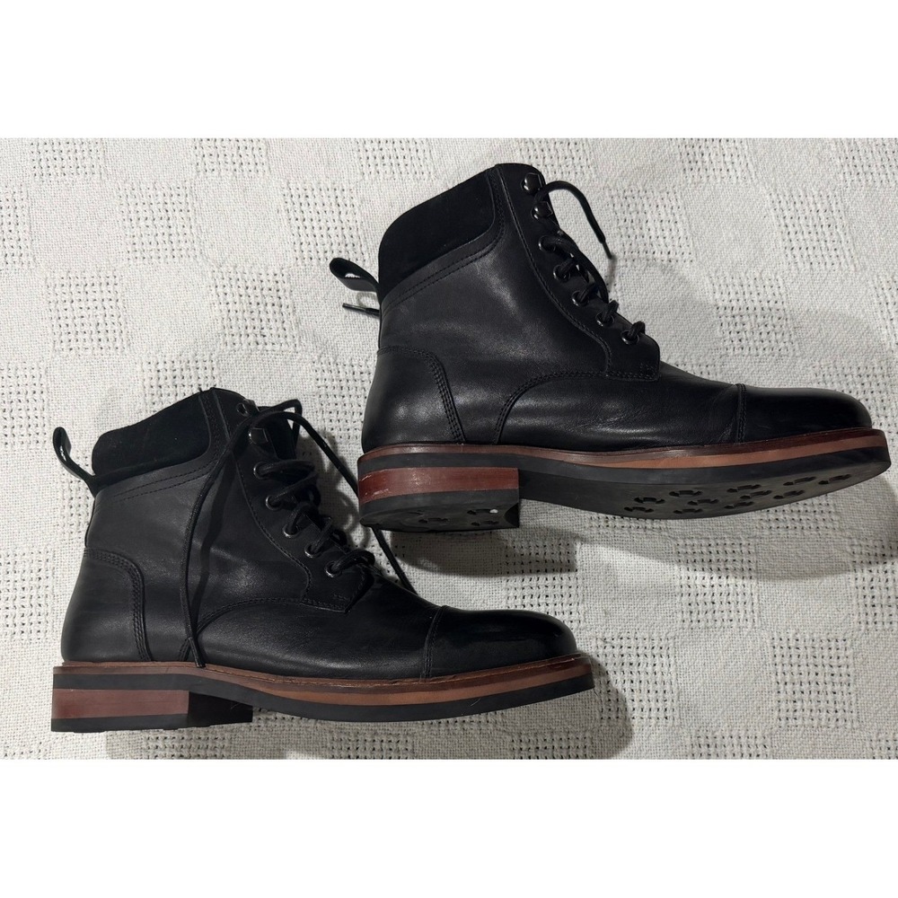 Express Mens Black Leather Cap Toe Combat Boots Lace Up Size 8 ID 6404